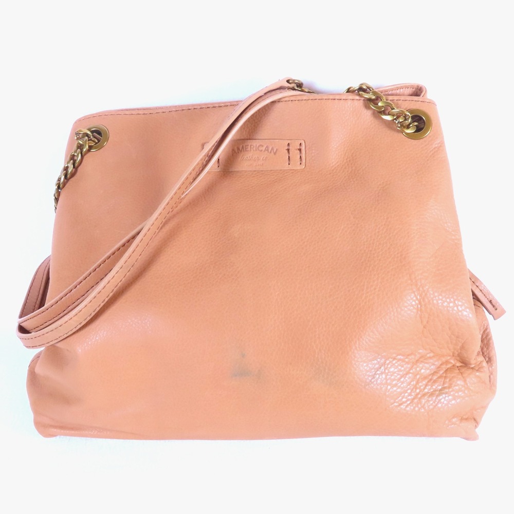 American Leather Co. Women Brisben Pebble Leather Chain Shopper Bag Brown Nutmeg